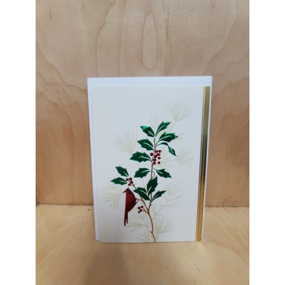 Hallmark Elegant Cardinal & Holly Card's Embossed Red Green Gold Foil 16 CT. NEW